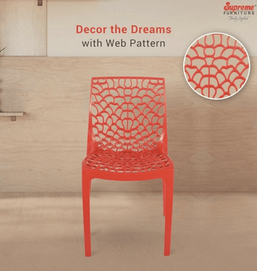 Supreme Web Plastic Chairs for Home, Outdoor & Garden (Set of 4, Coke Red) - Image 2
